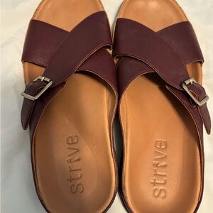 Strive Women's Burgundy Crisscross Slide Sandals with Buckle